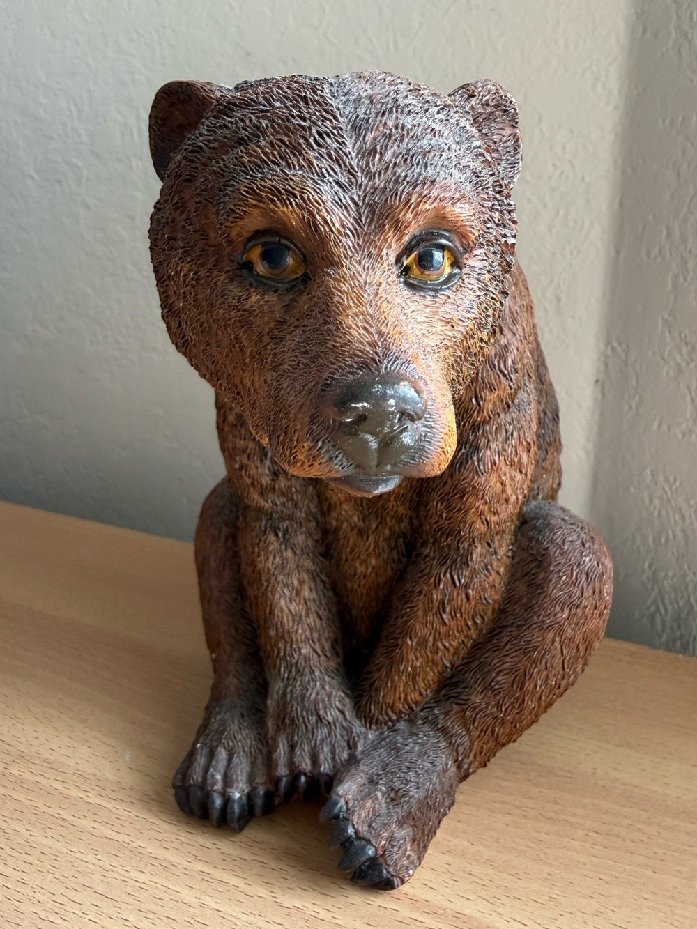 Realistic Brown Bear Cub Sitting Figurine / Statue